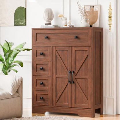 Farmhouse Storage Cabinet with 2 Doors and 5 Drawers