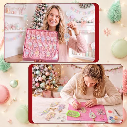 20 Pcs Christmas Macaron Candy Diamond Painting Keychain Kits 5d DIY Diamond Art Pendants Double Sided Hanging Key Chains for Christmas Party Decoration DIY (20 Count)