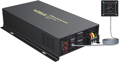 WZRELB 4000W 24VDC 120VAC Pure Sine Wave Power Inverter, 2 AC Outlets, Wired Remote Control, RV