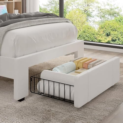 Twin Size Upholstered Bed Frame with Drawer and Headboard