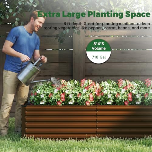 8x4x3ft Outdoor Metal Raised Garden Bed