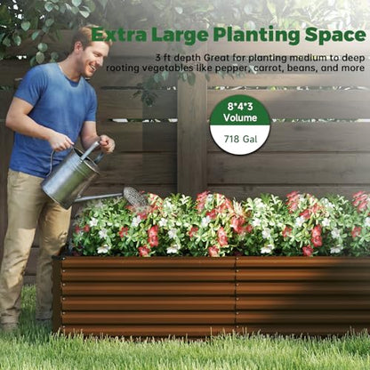 8x4x3ft Outdoor Metal Raised Garden Bed