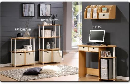 Furinno NW889BE/WH Go Green 4-Tier Multipurpose Storage Rack w/Bins, Beech/White