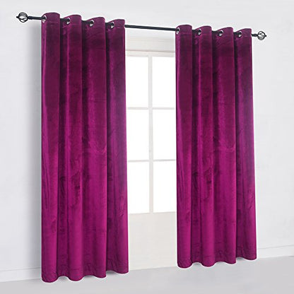 Super Soft Luxury Velvet Fushcia Room Darkening Light Blocking Drapes Curtain Panel Drapery 52 inch Wide by 72 inch Length with Grommet Fushcia