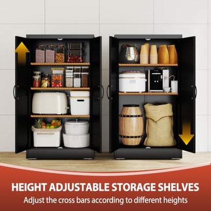 47" Black Metal Storage Pantry Cabinet