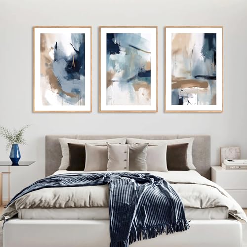 Large Abstract Navy Blue Framed Canvas Wall Art