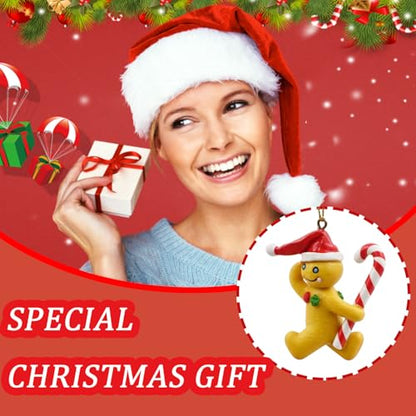 10 Pcs Christmas Hanging Ornaments Acrylic Cute Santa Claus and Gingerbread Man Holding Cane Design 2D Hanging Ornament Funny Christmas Ornaments for Xmas Tree Decoration