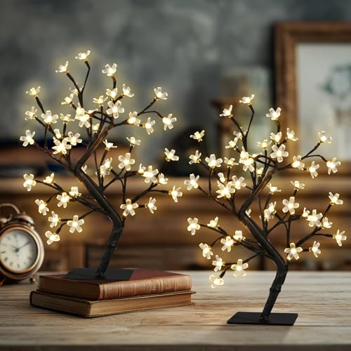Set of 2 Lighted Cherry Blossom Tree