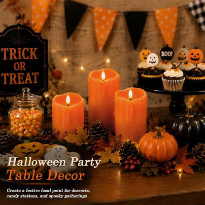 Orange Drip Real Wax Flameless Candles with Remote Timer