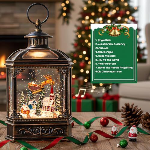 Christmas Snow Globe Lighted Church & Flying Santa Scene