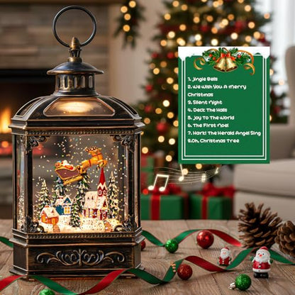 Christmas Snow Globe Lighted Church & Flying Santa Scene