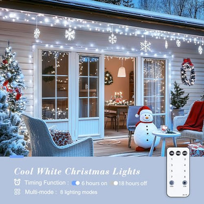 Clear Wire 720LED 230 FT White Christmas Lights with 8 Modes (230 Foot)