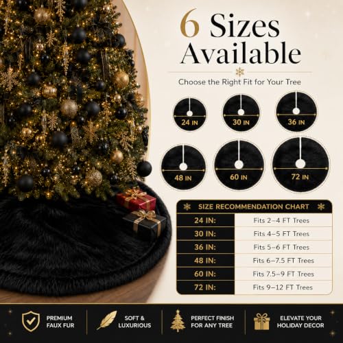 24 Inch Faux Fur Christmas Tree Skirt Black Plush Skirt for Merry Christmas Party Christmas Tree Decoration