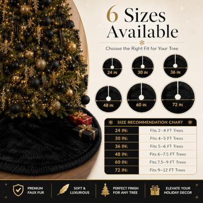 24 Inch Faux Fur Christmas Tree Skirt Black Plush Skirt for Merry Christmas Party Christmas Tree Decoration