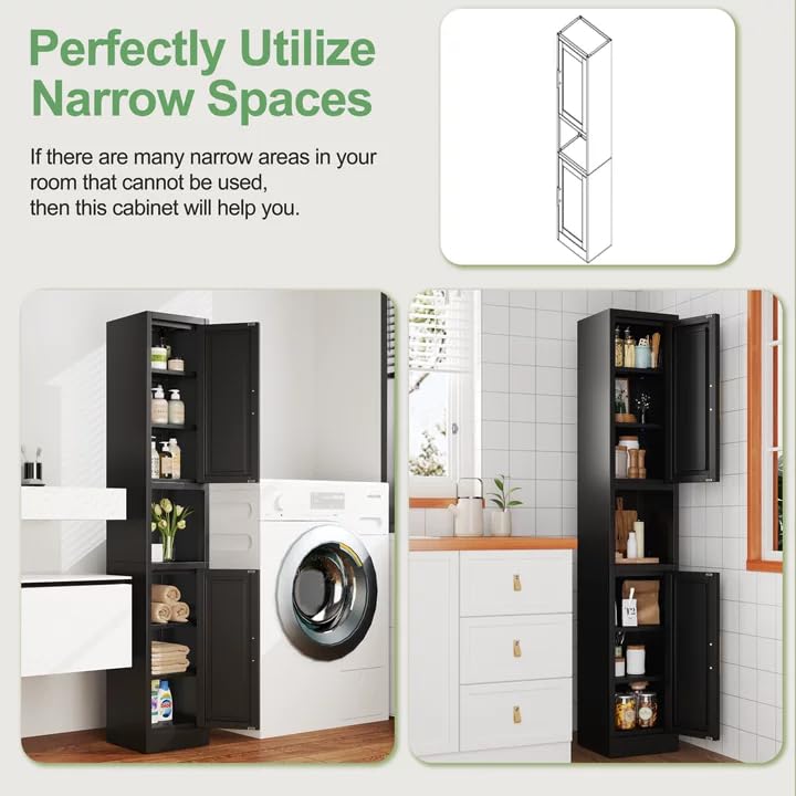 Tall Narrow Storage Cabinet 66.93" H Tall Bathroom Cabinets Metal Pantry Cabinet