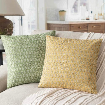 Decorative Floral Print Throw Pillow Covers 22×22 Light Yellow (2 Count)