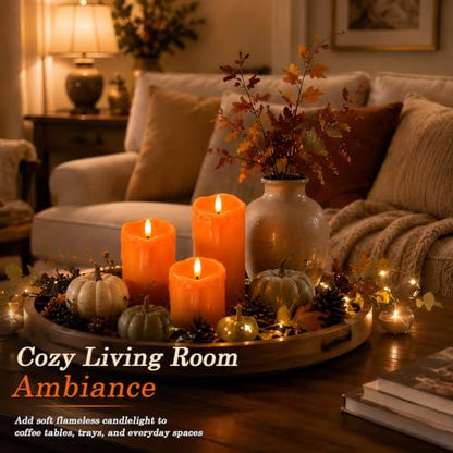 Orange Drip Real Wax Flameless Candles with Remote Timer
