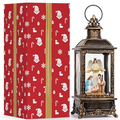 Christmas Snow Globe Lighted Angel & Nativity Scene