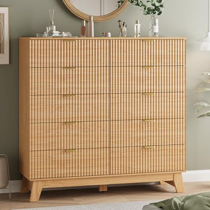 Fluted Dresser for Bedroom with 10 Drawers