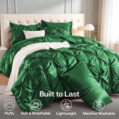 Satin Queen Comforter Set Dark Green