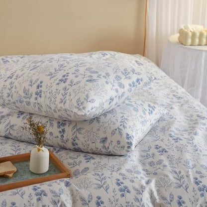 Vintage Flower Comforter Set King Blue Floral Bedding Comforter Cottagecore Flower Botanical Comforter Set Fluffy Soft Coquette Bedding King Size Lightweight Boho Floral Comforter with 2 Pillowcases (3 Piece Set)