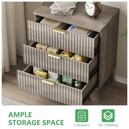 Fluted Dresser for Bedroom with 3 Drawers