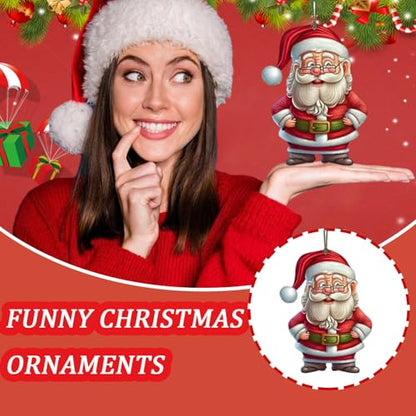 12Pcs Christmas Ornaments Plane Acrylic Cute Santa Claus Xmas Tree Hanging Decorations Plastic Pendant Ornaments for Xmas Tree Accessories Party DIY Decor