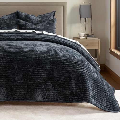 Stripe Channel Luxury Velvet Quilt Set King Size