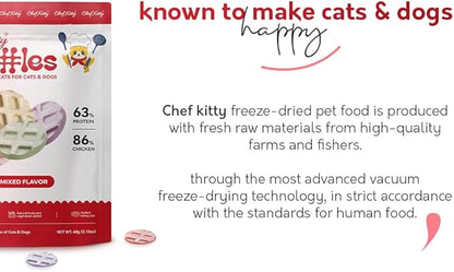 Waffle Freeze Dried Chicken Cat Treats | Healthy Kitten Treats Inspected in USA | Human Grade Dog & Cat Food Toppers | Without Additives, 4 Flavors, 2.1 oz