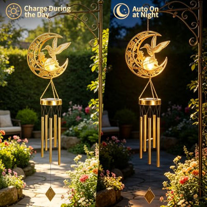 Solar Wind Chimes for Outside Hummingbird Gifts for Women Mom Grandma Sister Crackle Glass Ball Wind Chimes Solar Lights Outdoor Decor for Garden Backyard Patio Yard Porch