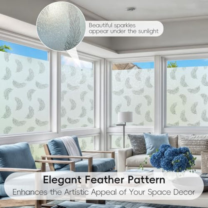 Boho Window Privacy Film Feather Pattern Static Cling Anti