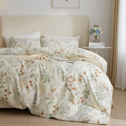 Garden Floral King Comforter Set Chic Flower Leaves Print