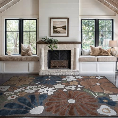 Outdoor Rug 9x12 Large Modern Floral Tropical Area Rugs for Outdoor and Indoor Patio Easy to Clean Non Shedding Living Room Porch Garden Washable Outside Carpet (108 Sq Ft)