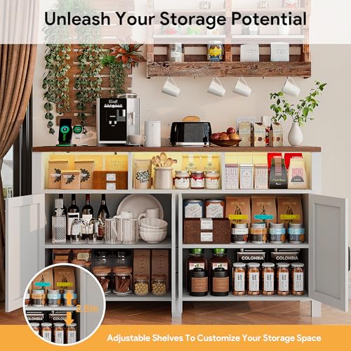 Buffet Sideboard with Storage with Power Outlets & LED Light
