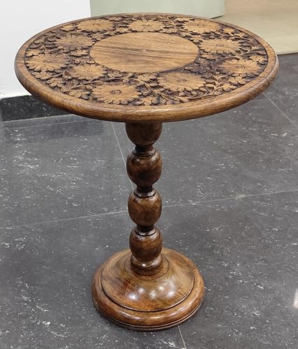 Lightnpro Handcrafted Wooden Pedestal Accent Table