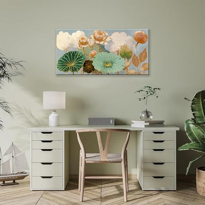 Canvas Wall Art Decor Gold Lotus Flower Canvas Art Wall Decor For Living Room Modern Wall Art Decor Floral Botanical Nature Canvas Prints Flower Wall Art Decor For Bedroom Home Office Decor 20"×40"