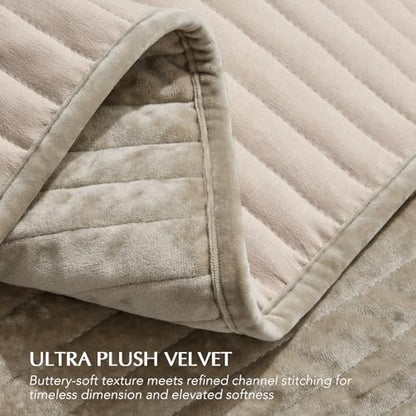 Stripe Channel Luxury Velvet Quilt Set King Size