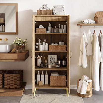 Tall Bathroom Storage Cabinet 57" Rattan Pantry Cabinet