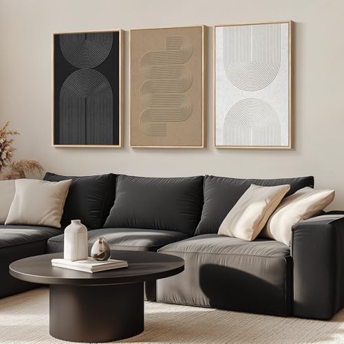 Large Framed Boho Black White Abstract Wall Art for Living Room (3 Count)