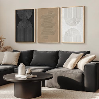 Large Framed Boho Black White Abstract Wall Art for Living Room (3 Count)