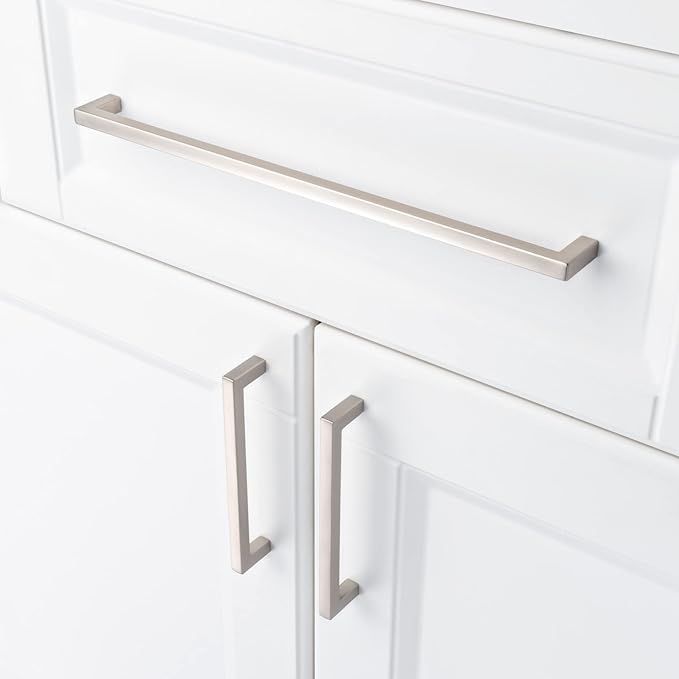 KOOFIZO Solid Square Bar Cabinet Handle - Brushed Nickel Furniture Pull, 12.6 Inch/320mm Screwhole Distance, 1-Piece for Kitchen Cupboard Door, Bedroom Dresser Drawer, Bathroom Wardrobe Hardware