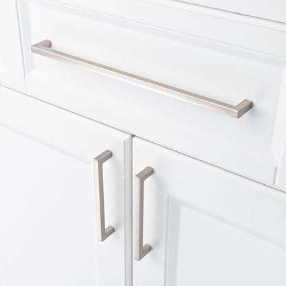 KOOFIZO Solid Square Bar Cabinet Handle - Brushed Nickel Furniture Pull, 12.6 Inch/320mm Screwhole Distance, 1-Piece for Kitchen Cupboard Door, Bedroom Dresser Drawer, Bathroom Wardrobe Hardware