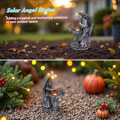 Solar Angel Decor 12 Inch Fairy Resin Outdoor Statue with Fountain Light