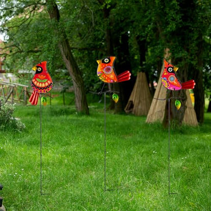 Set of 3 Cardinal Stained Glass Decorative Garden Stakes (3 Count)