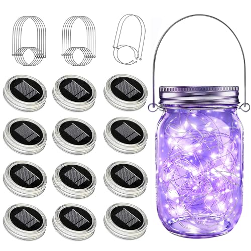 Solar Mason Jar Lid Lights 12 Pack Purple 30 LED Outdoor Decor
