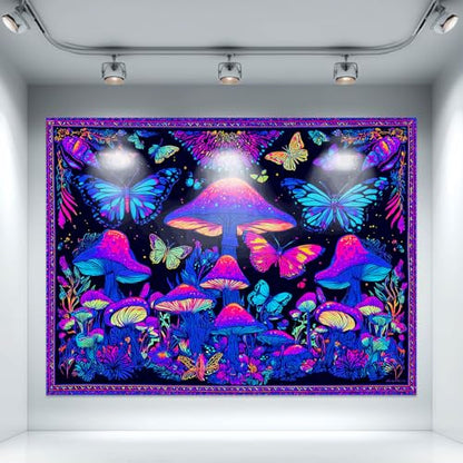 Blacklight Tapestry Butterfly Neon Decor 78 x 59 Inch