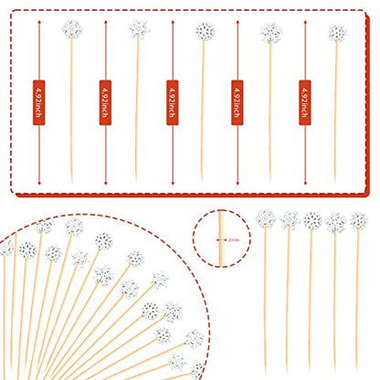 100Pcs 4.9" Snowflakes Cocktail Picks 5 Shapes of Snowflake Decor (100 Count)