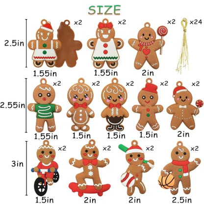 Assorted Christmas Gingerbread Man Ornaments for Christmas Tree Decor (24 Count)