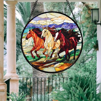 Running Horses Stained Glass Window Hanging Suncatcher Gift for Women 6.3"