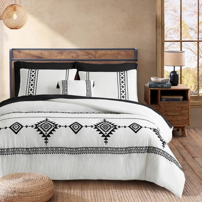 Embroidery King Size Comforter Set 7 Pieces White Bed in a Bag